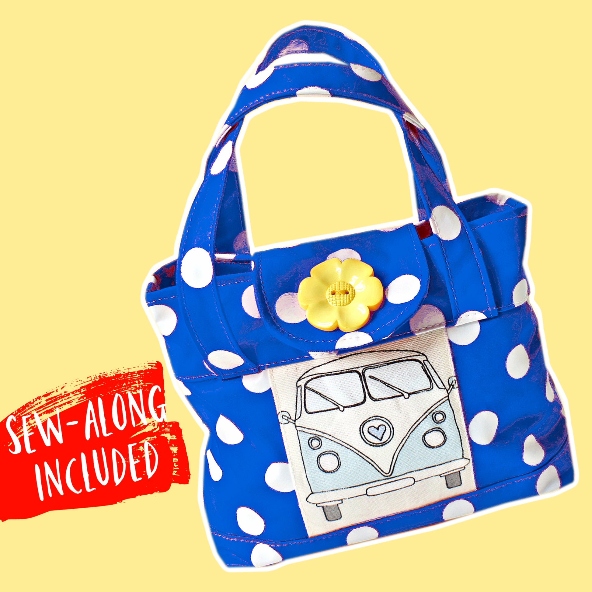 Mary-Lou girls tote, pdf sewing pattern by frocks and frolics. Made in both upholstery fabric and laminated table cloth or oil fabric. Fully lined with optional recessed zip. Comes with many video tutorials for multiple sewing methods.