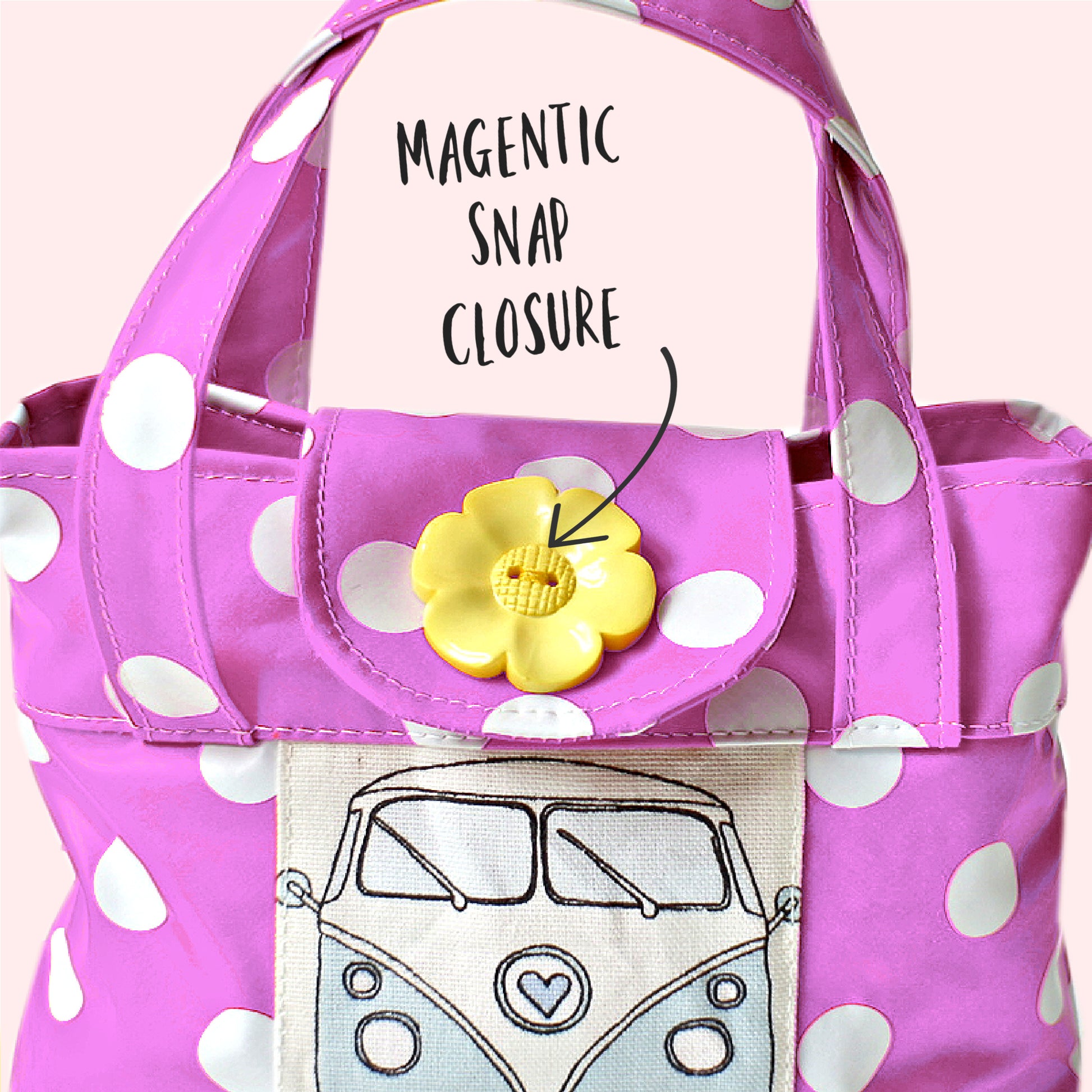 Mary-Lou girls tote, pdf sewing pattern by frocks and frolics. Made in both upholstery fabric and laminated table cloth or oil fabric. Fully lined with optional recessed zip. Comes with many video tutorials for multiple sewing methods.