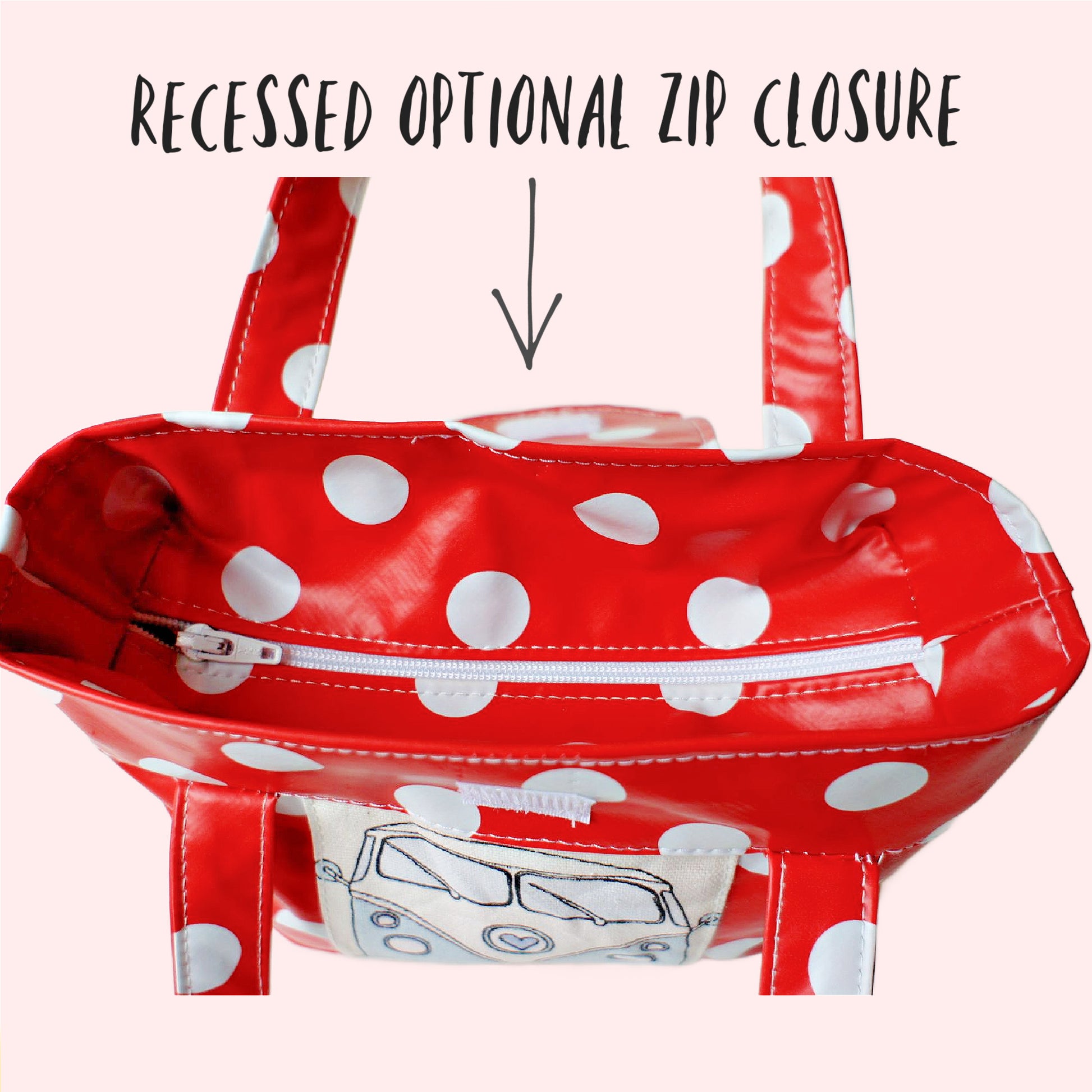 Mary-Lou girls tote, pdf sewing pattern by frocks and frolics. Made in both upholstery fabric and laminated table cloth or oil fabric. Fully lined with optional recessed zip. Comes with many video tutorials for multiple sewing methods.