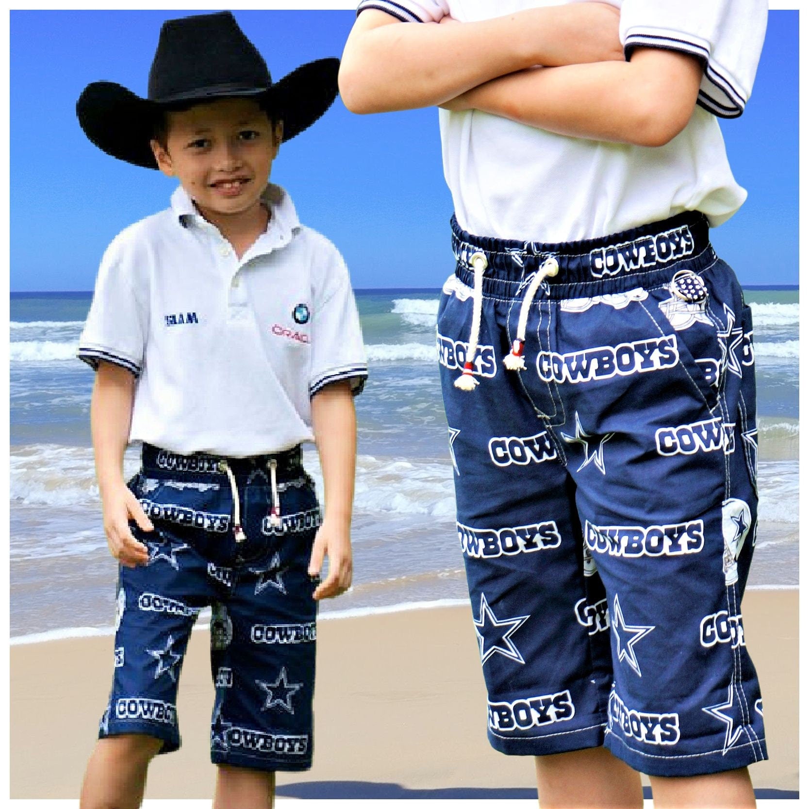 Oscar shorts, pdf sewing pattern by frocks and frolics, boys slacks, Bermuda shorts, age 1-14. Shorts have side pockets an elasticated waist and contrast turn up. 