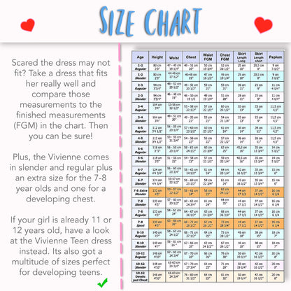 Vivienne dress for girls by Frocks & Frolics. Princess seam bodice,long sleeves with spilt cuffs, short sleeves, sleeveless option and Peter Pan collar. Size chart.