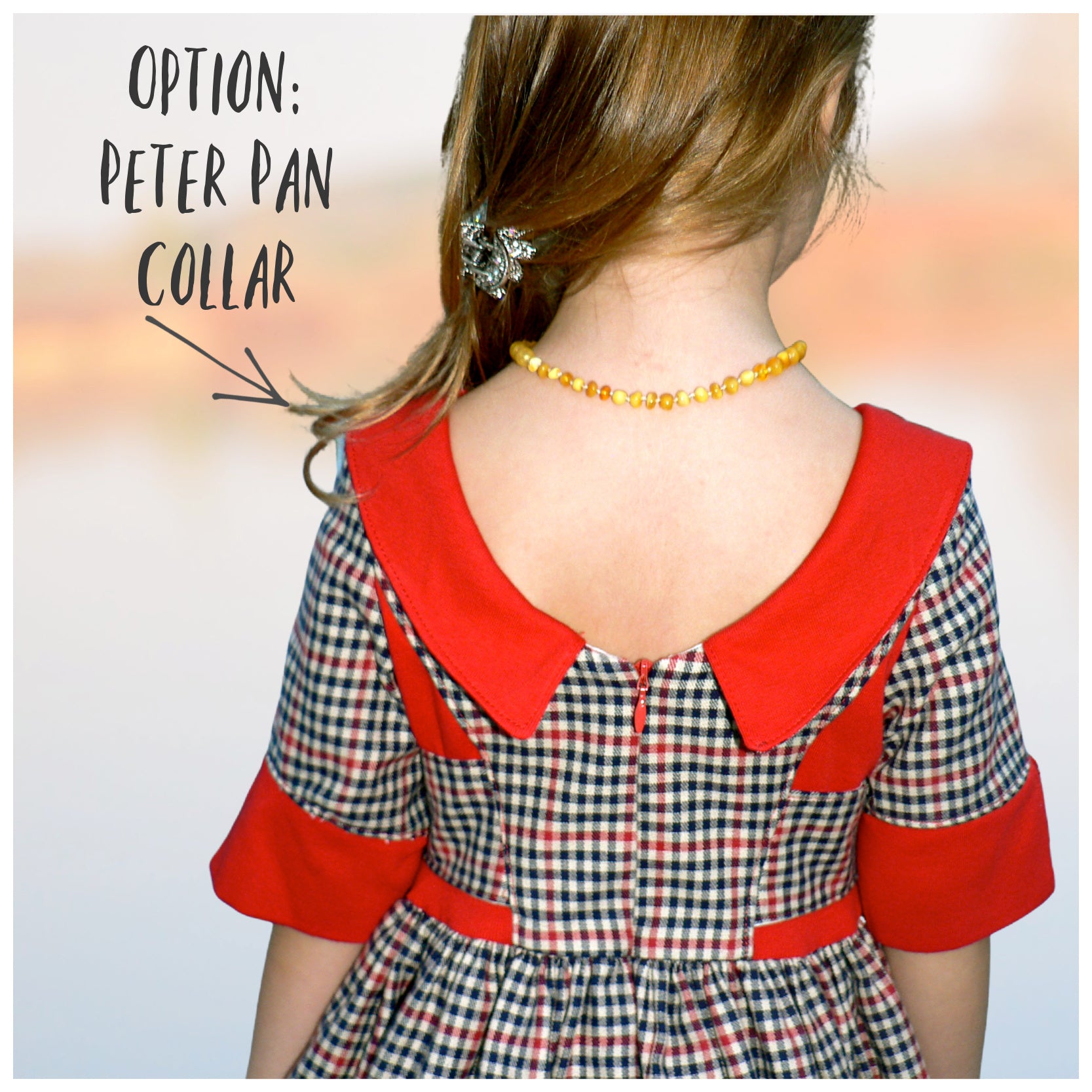 Vivienne dress for girls by Frocks & Frolics. Princess seam bodice,long sleeves with spilt cuffs, gathered skirt and Peter Pan collar.