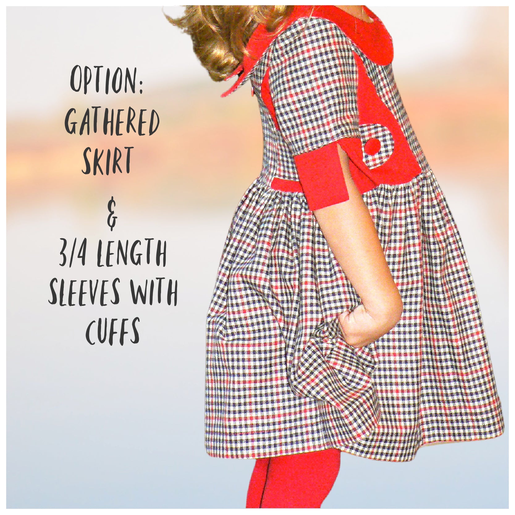 Vivienne dress for girls by Frocks & Frolics. Princess seam bodice,long sleeves with spilt cuffs, gathered skirt and Peter Pan collar.