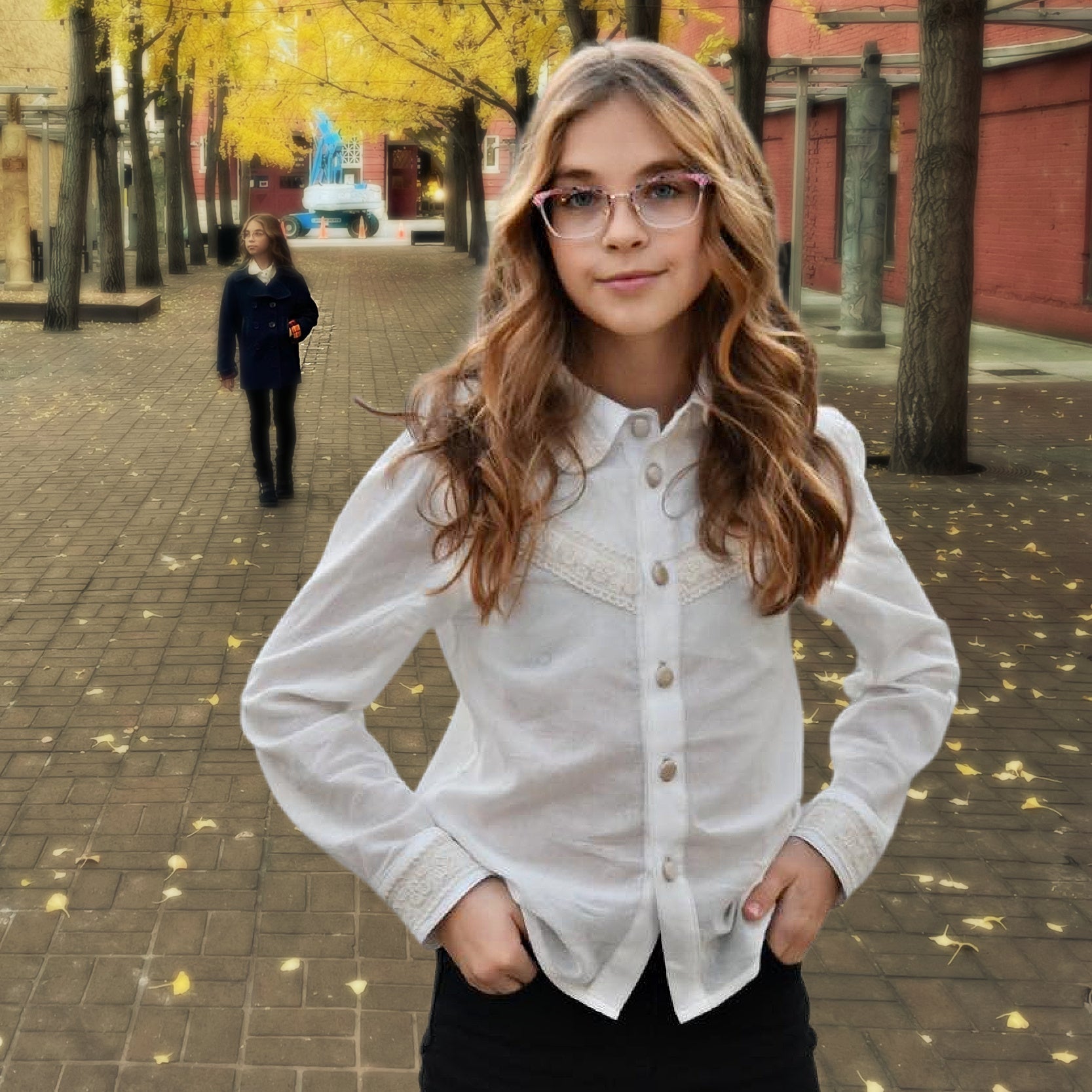 Western blouse, country style blouse with yoke, puff sleeves and button placket. Here in crepe chiffon with lace embroidery. Long sleeves with cuffs. Pattern comes with video guide for every step.