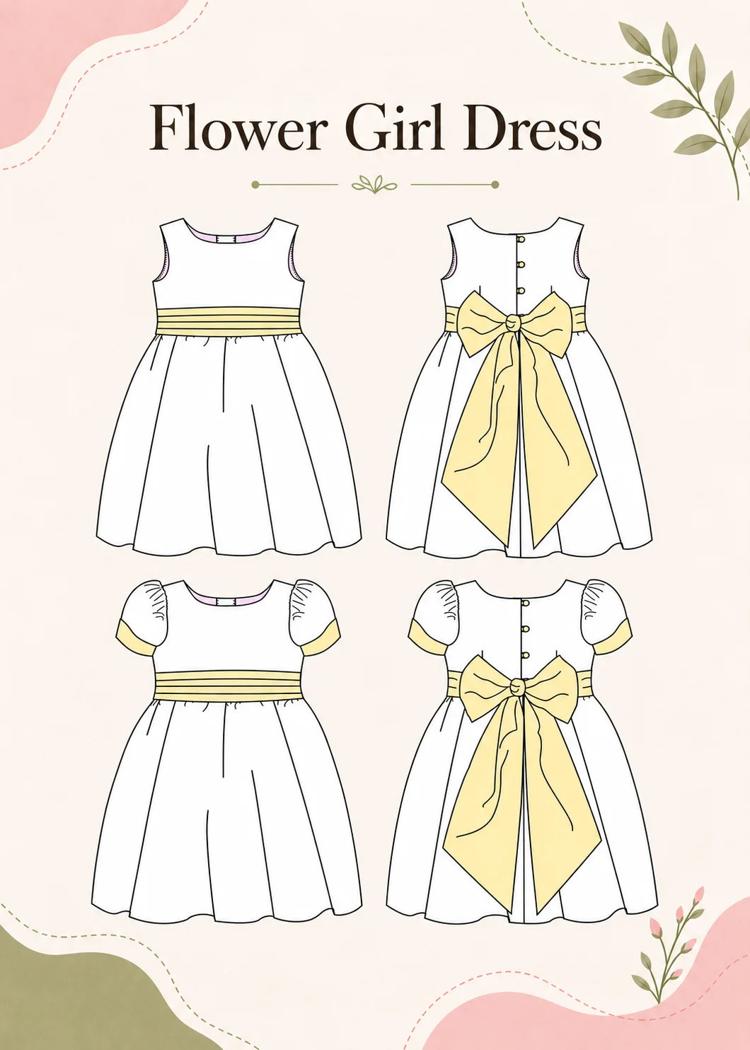 Flower Girl Dress Sewing Pattern PDF – Girls Sizes 1-12