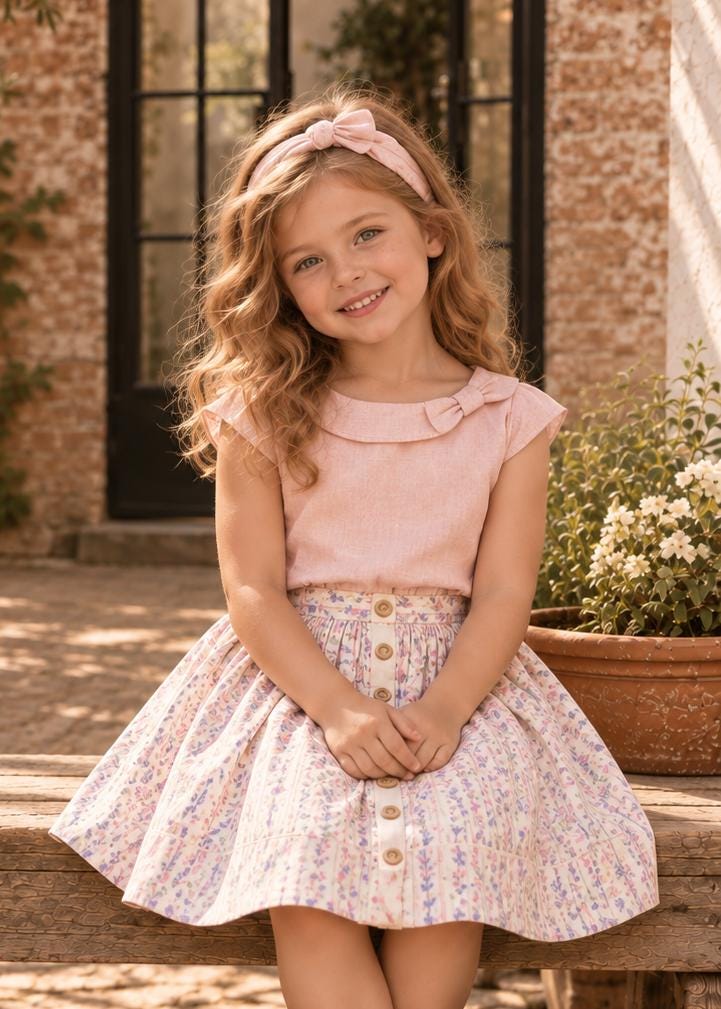 Frocks & Frolics Betsy skirt sewing pattern – floral stripe skirt with centre button placket