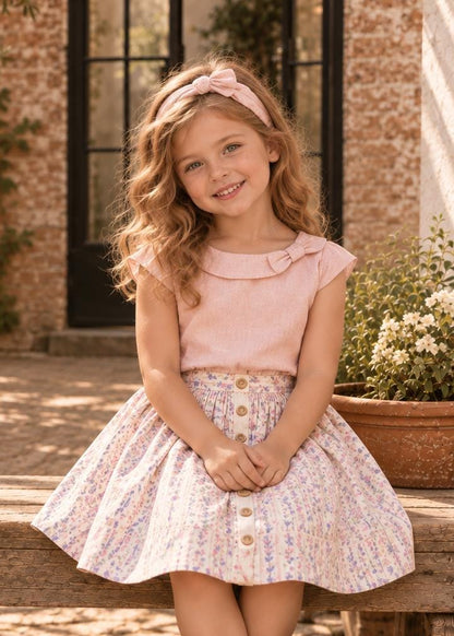 Frocks & Frolics Betsy skirt sewing pattern – floral stripe skirt with centre button placket
