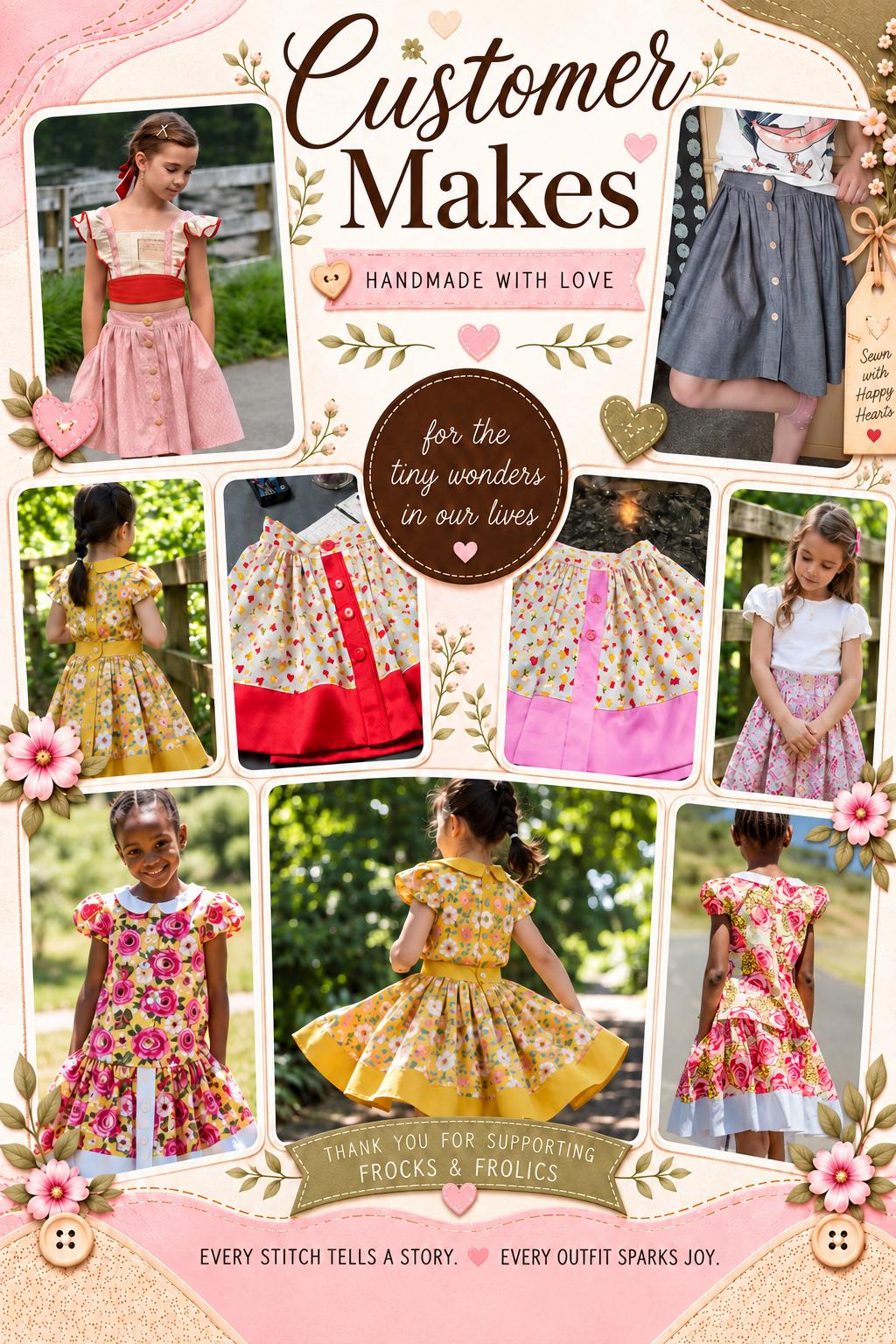 Frocks & Frolics Betsy skirt customer makes – collage of handmade skirts and dresses