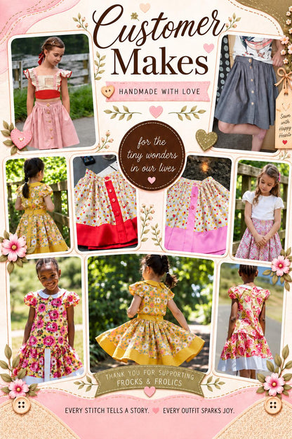 Frocks & Frolics Betsy skirt customer makes – collage of handmade skirts and dresses