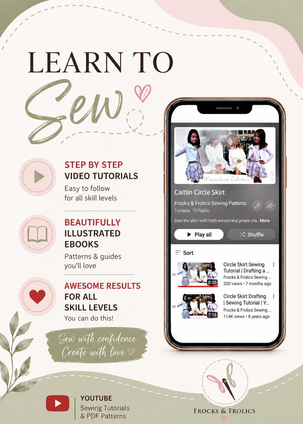 Frocks & Frolics Caitlin circle skirt step-by-step video tutorial and ebook