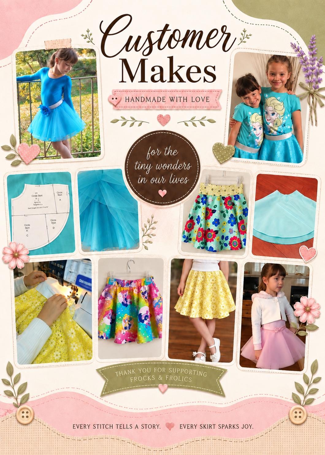 Frocks & Frolics Caitlin circle skirt customer makes – collage of handmade skirts