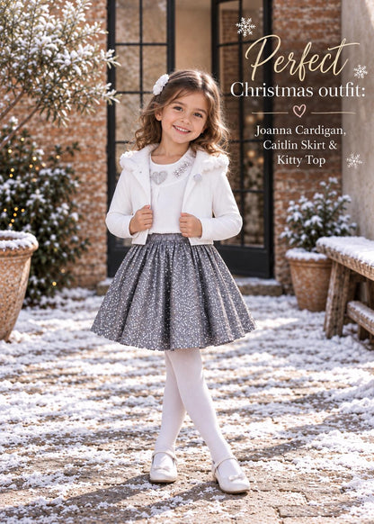 Frocks & Frolics Christmas outfit idea – Caitlin skirt, Joanna cardigan and Kitty top