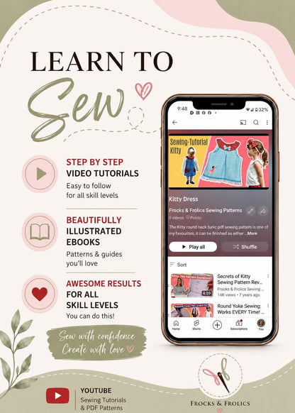 Frocks & Frolics Kitty dress step-by-step video tutorial and illustrated ebook