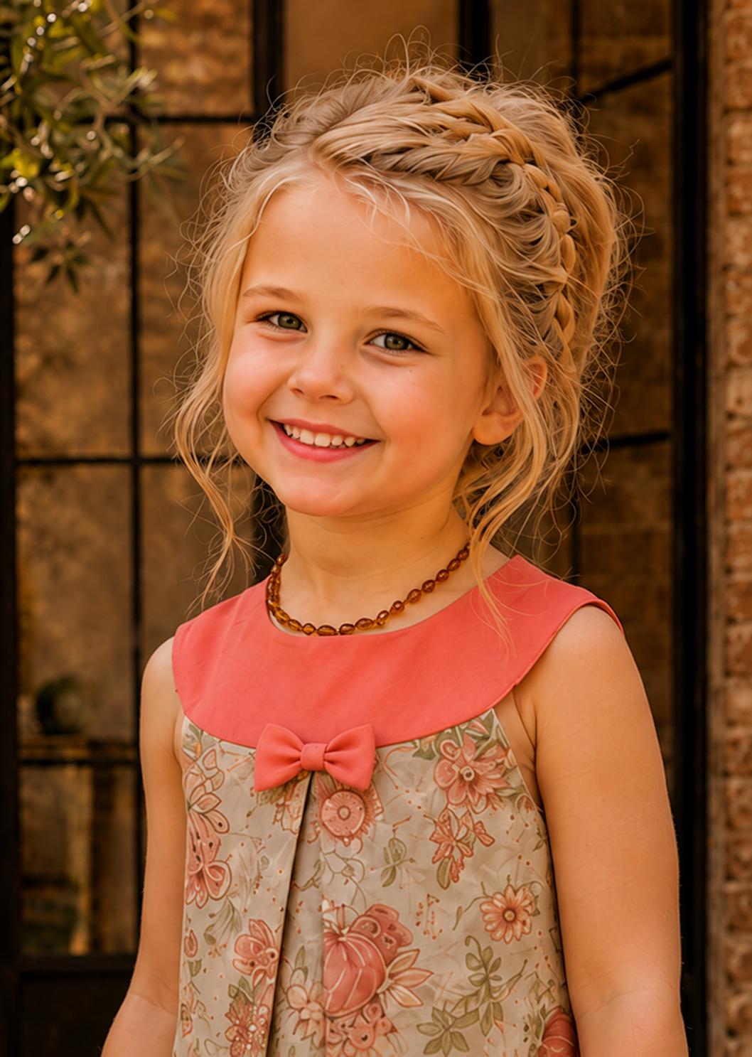 Frocks & Frolics Kitty dress sewing pattern – coral yoke dress with floral print skirt and centre bow