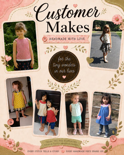 Frocks & Frolics Kitty customer makes – collage of handmade tops and dresses
