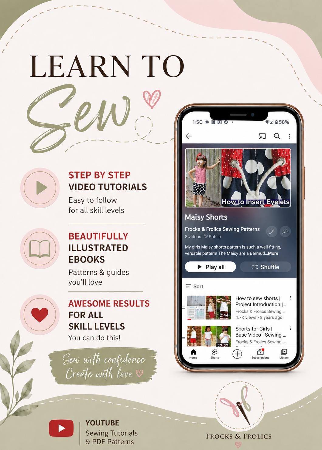 Frocks & Frolics Maisy shorts step-by-step video tutorial and ebook