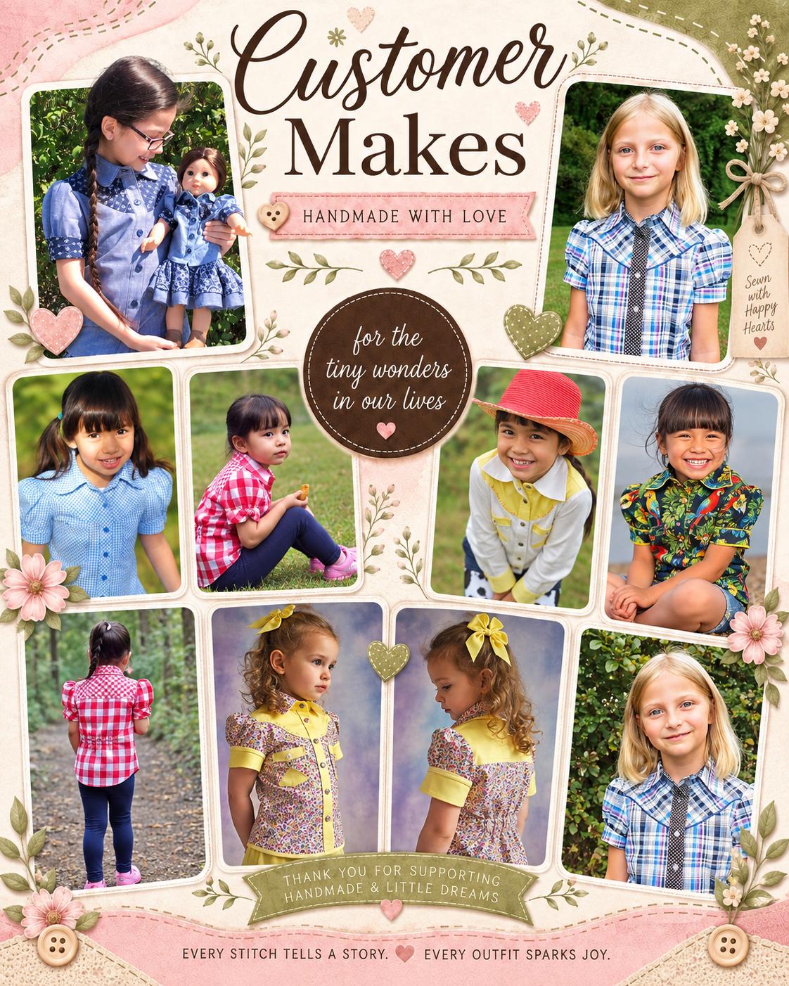 Frocks & Frolics Western Blouse customer makes – collage of handmade shirts