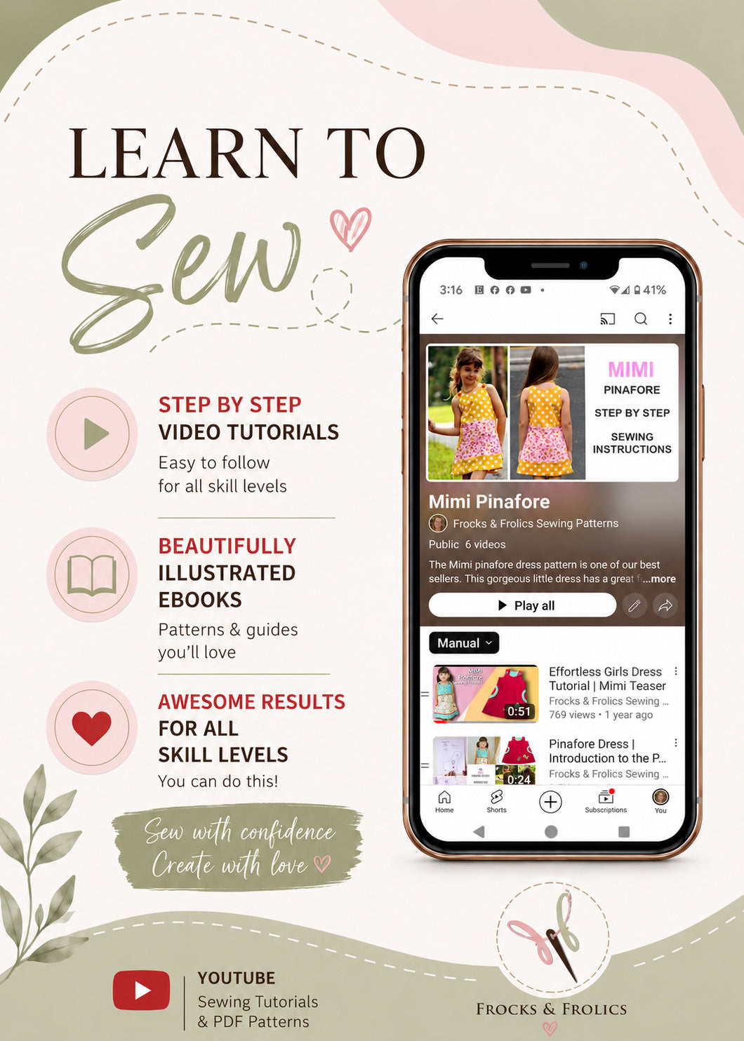 Mimi Pinafore dress PDF sewing pattern. Learn to sew with step-by-step video tutorials on YouTube, beautifully illustrated ebooks and awesome results for all skill levels.
