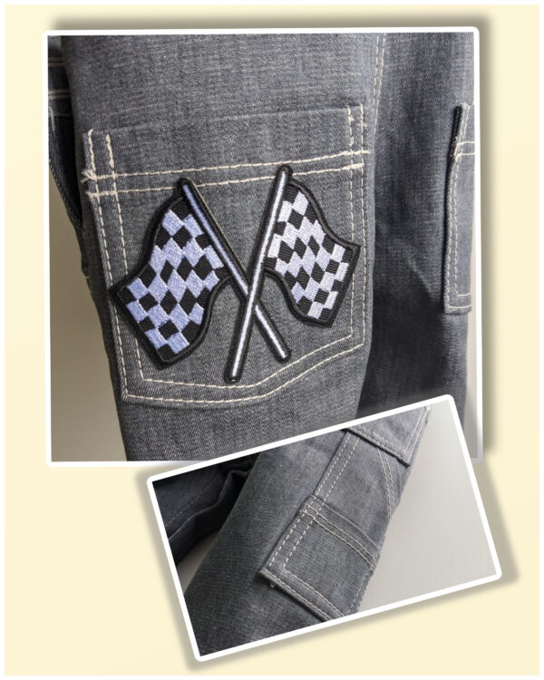 patch pocket with applique, overalls sewing pattern by frocks and frolics